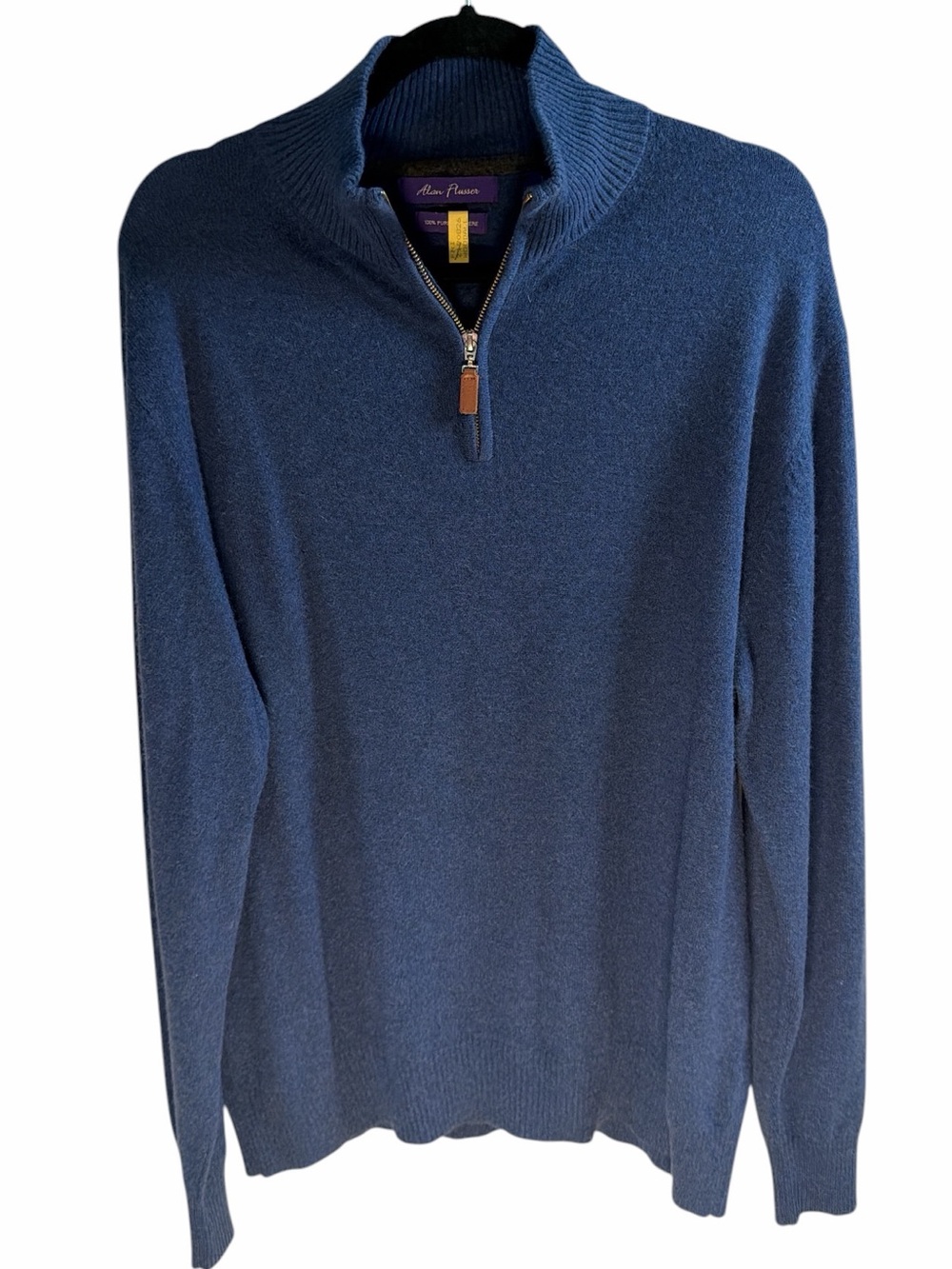 Alan Flusser Men’s Zip Mock-Neck 100% Cashmere Blue Sweater Size Large